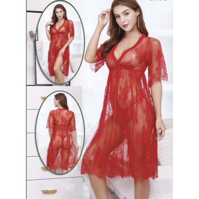 lingerie set bahan sifon transparan