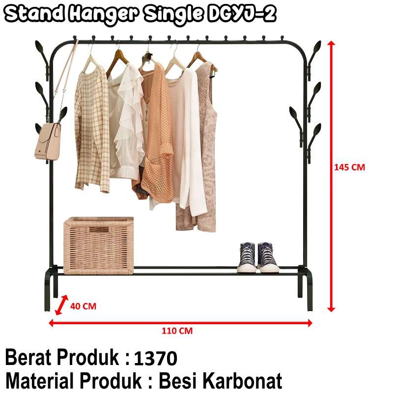 Rak Stand Hanger Double dan Stand Hanger Single Gantungan Baju Berdiri Kuat 40kg Serbaguna Worldhome66