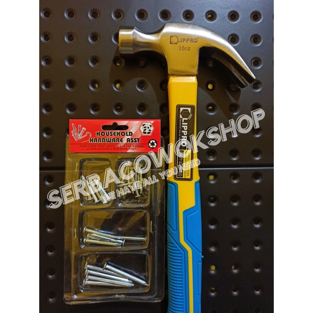 Lippro Palu Kambing 16 Oz Gagang Fiber Claw Hammer Bonus Paku Beton Set Termurah Berkualitas