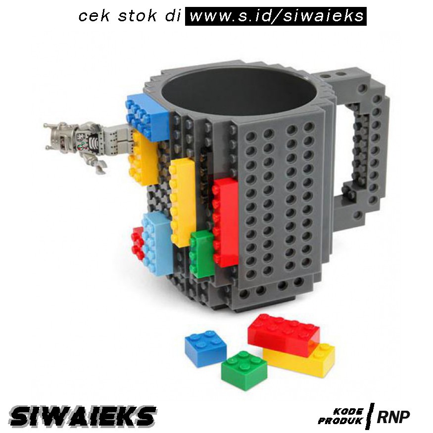 Grab Medan Gelas Mug Lego Build-on Brick - 936SN Biru RNP VKTECH