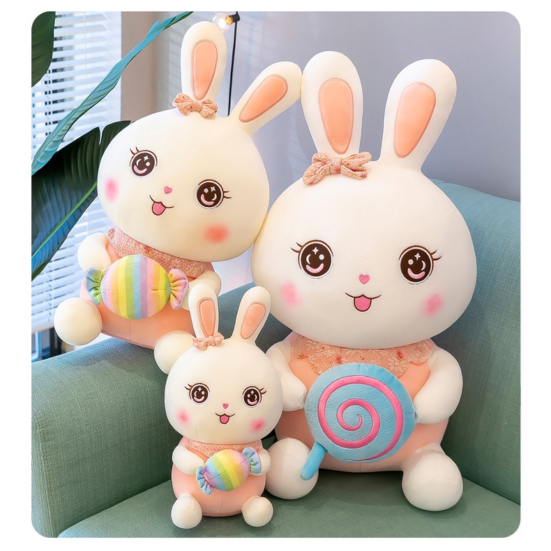 Boneka bunny pegang lolipop bahan plush