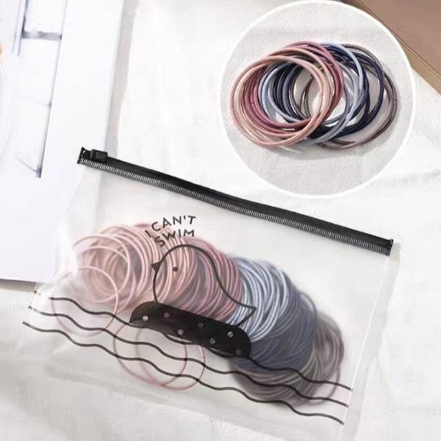 [100 PCS] Ikat Rambut Korea I Can Swim isi 100 pcs Warna Warni + Pouch Aksesoris Rambut