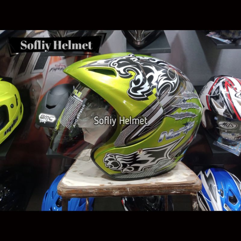 HELM BMC MOTIF NARITA LIME GREEN SNI