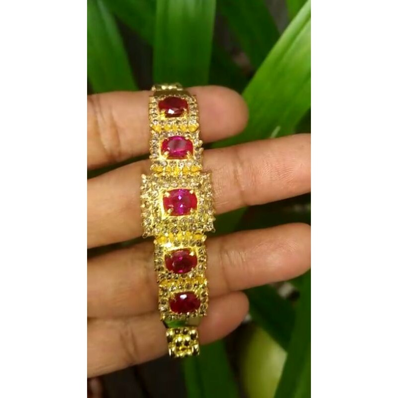 Gelang berlian banjar asli mata ruby merah ikat perak bisa dirome putih