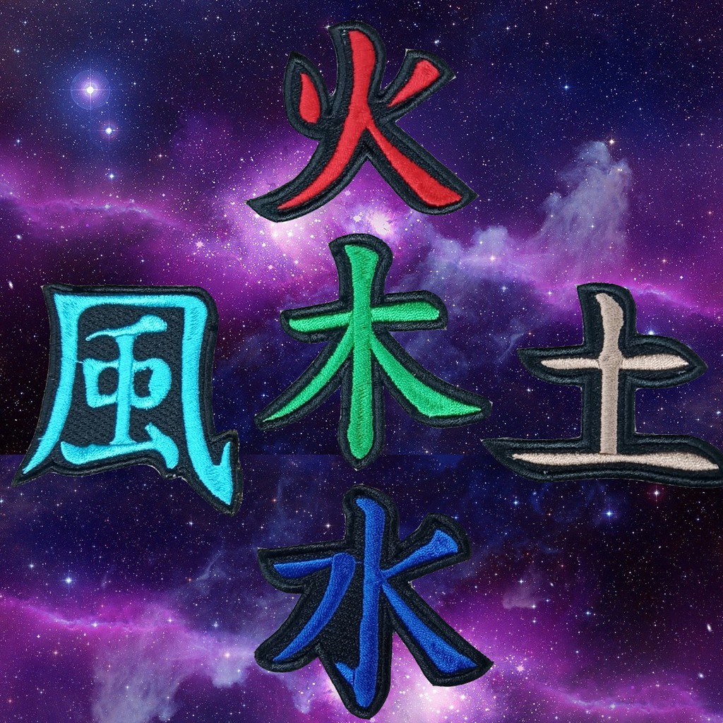 Element Series Kanji Iron Patch Bordir Aplikasi pakaian Jepang Korea Avatar Anime Manga
