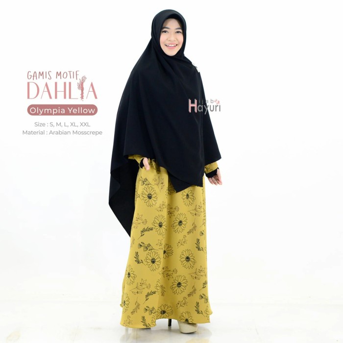 PREMIUM GAMIS MOTIF DAHLIA HIJAB HAYURI(OLYMPIA YELLOW) - S