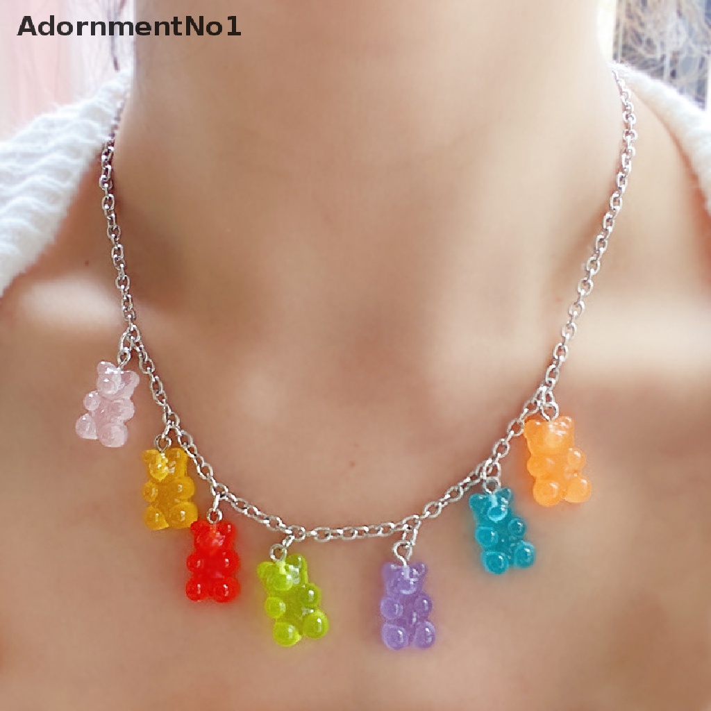 (AdornmentNo1) Kalung Rantai Dengan Liontin Kartun Gummy Bear Bahan Resin Gaya Hip Hop Untuk Wanita