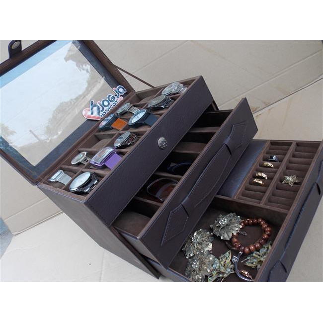 KOTAK JAM TANGAN ISI 12 MIX KACAMATA DAN PERHIASAN AKSESORIS / 3IN1 WATCH BOX ORGANIZER