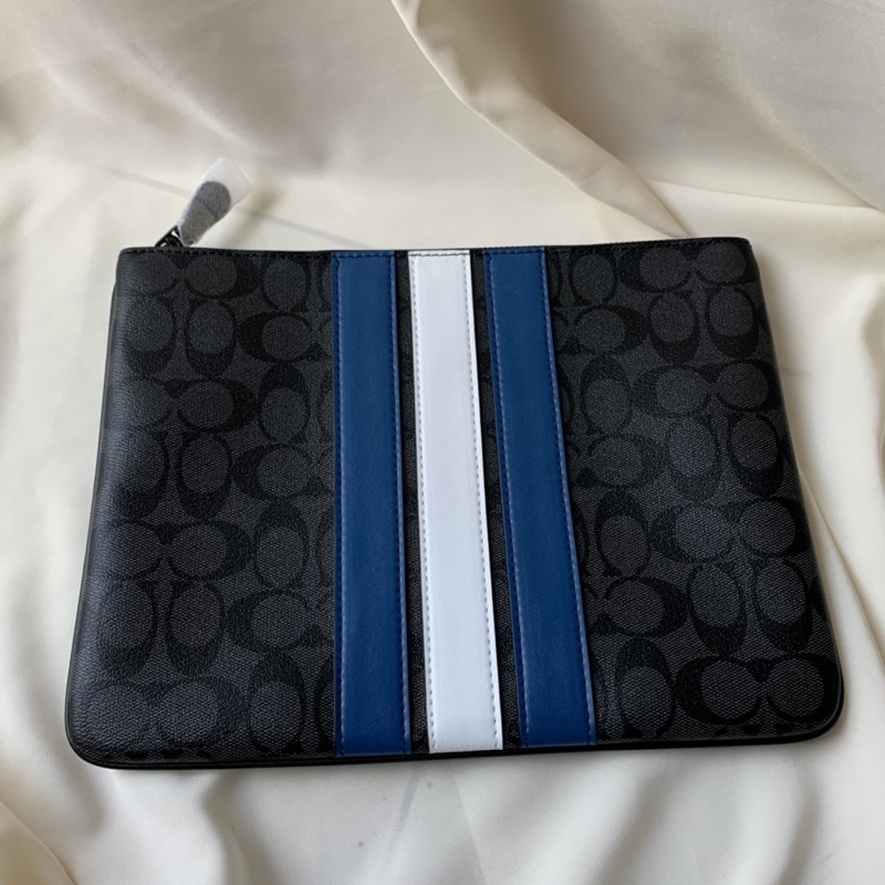 Coach Pouch/Clutch Bag Varcity Blue Stripe In Signature ( 26071)