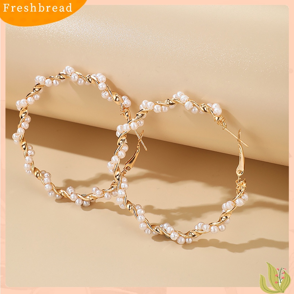 Terlaris Ear Studs Spiral Round Faux Pearl New Fashion Large Circle Hoop Earrings for Party