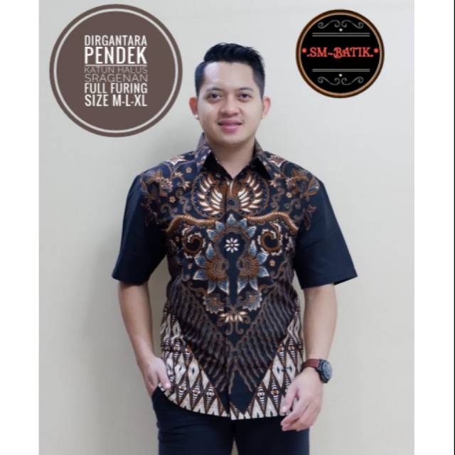 SM Batik - Dirgantara - Atasan Batik Pria - Lengan Pendek - Katun Halud Sragenan - Full Furing - Bat