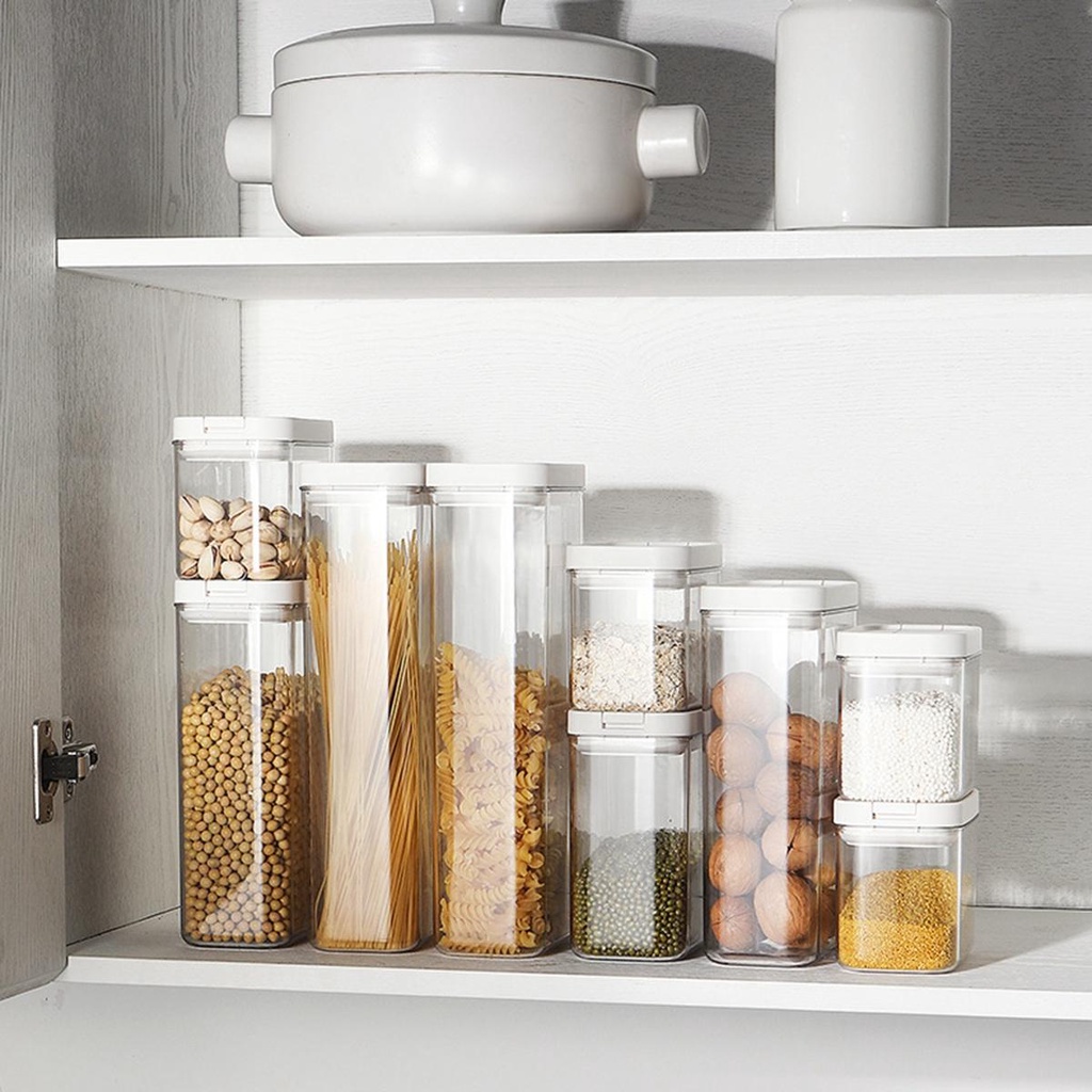 [Elegan] Food Canister Dapur Cemilan Mie Transparan Stackable Dengan Tutup Plastik Organizer Kaleng Tetap Segar Toples