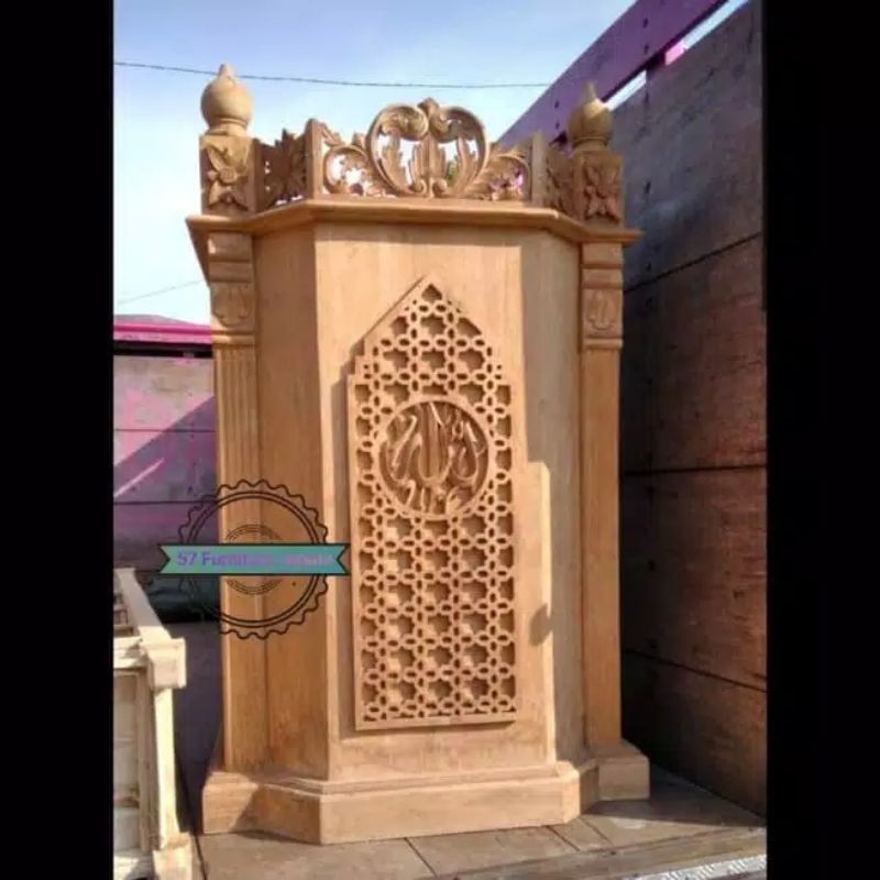 Mimbar masjid full ukir kayu jati - Podium ceramah mebel jati jepara mentahan
