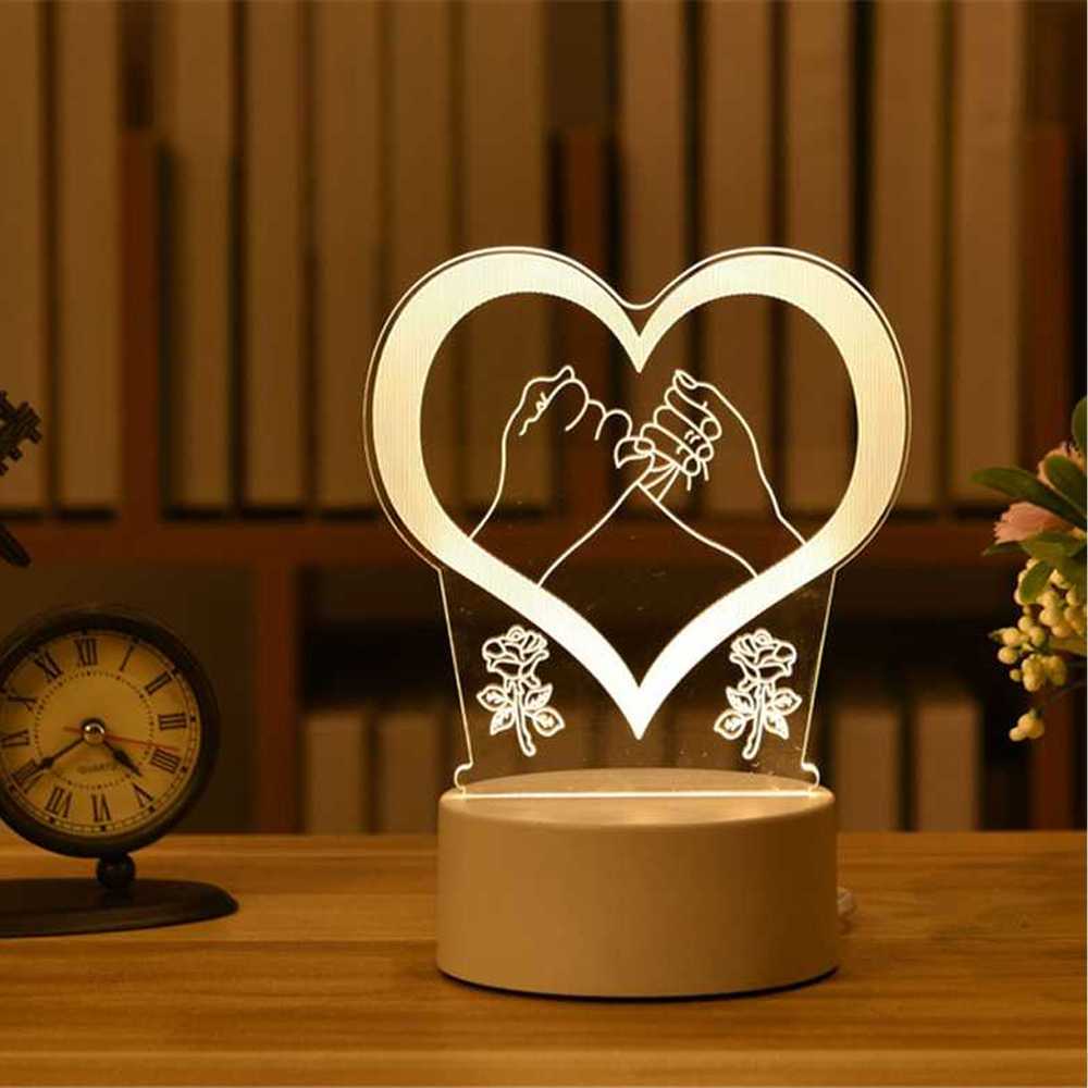 Lampu Meja Lampu Tidur LED 3D Acrylic Cocok untuk hadiah anak 3D karakter teddy bear dan Love Lampu meja Kamar tidur 3D Lamp Acrylic USB LED Night Light Xmas Party Wedding Decoration Night Light Home Gift Unicorn Heart Neon Lamp New Year Gifts