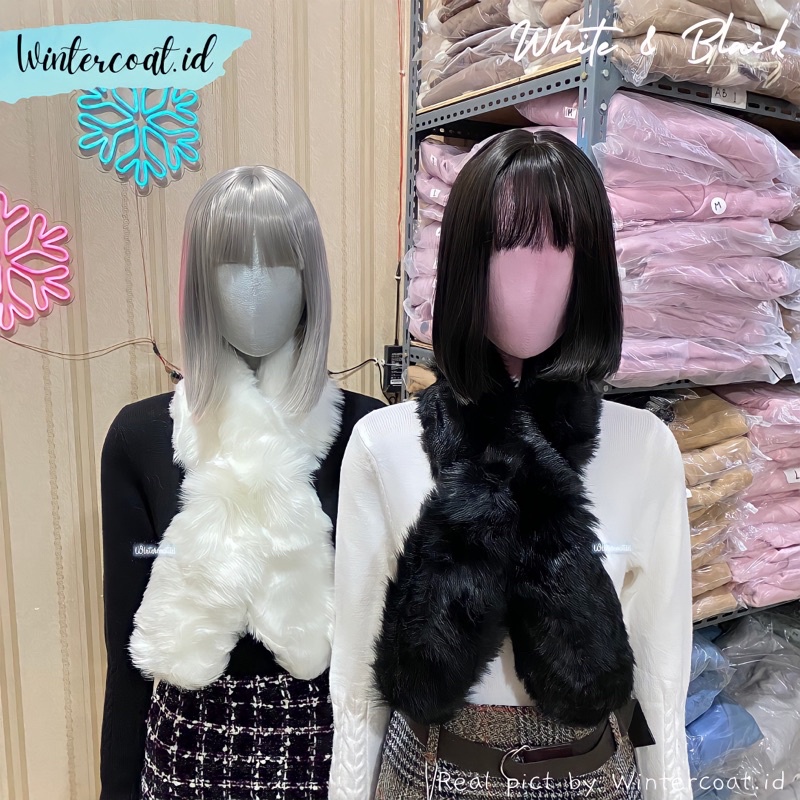 Premium fur scarf winter wanita tebal import clara hangat syal bulu high quality korean style kawaii musim dingin