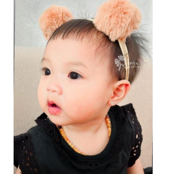 (TERLARIS) JUMBO BEAR POMPOM BULU - nylon pom pom Headband bandana telinga beruang lucu Bayi anak
