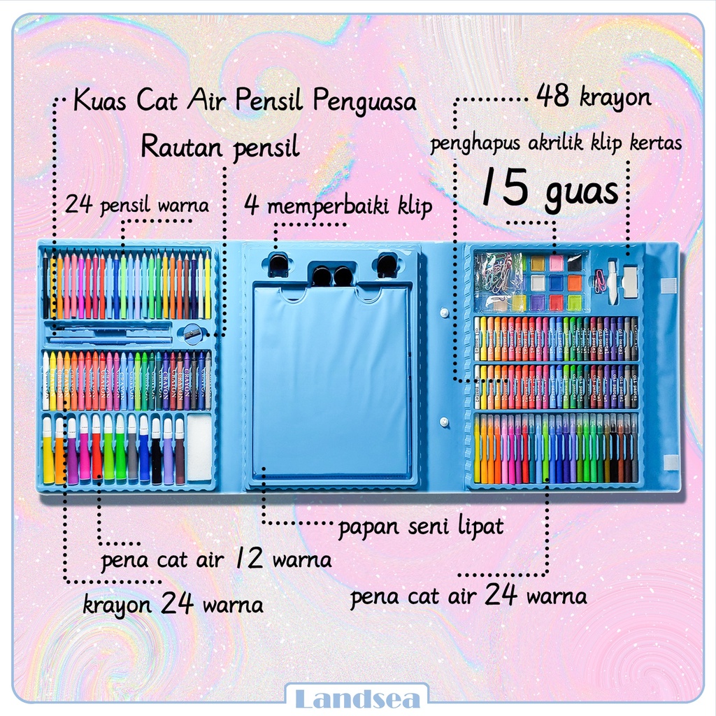 <Landsea> crayon set - Crayon Mewarnai - 208 Warna - Pensil Krayon (Alat Menggambar atau Mewarnai) Hadiah anak-anak-2