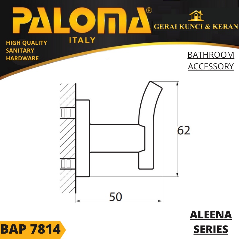 PALOMA BAP 7814 Kapstok Gantungan Baju Handuk Rak Hanger Mandi 1 Kait SATIN GOLD