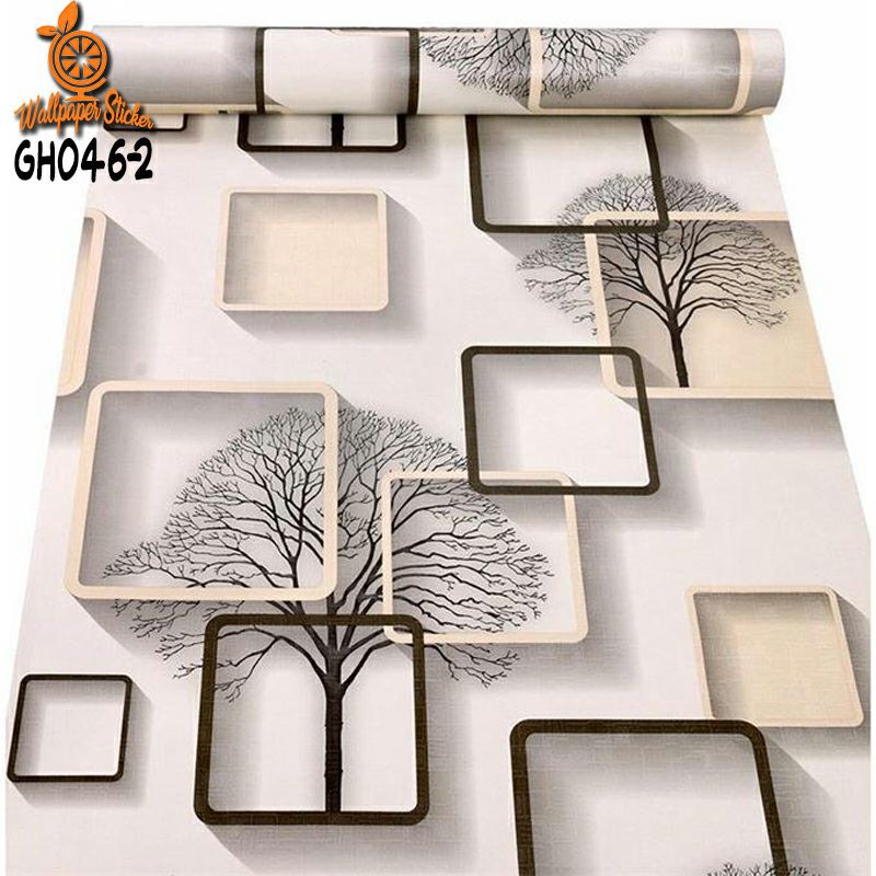 3D KOTAK COKLAT Krem Wallpaper Sticker dinding 3 dimensi Ukuran 45 cm x 8 meter merk ORANGE CY1123