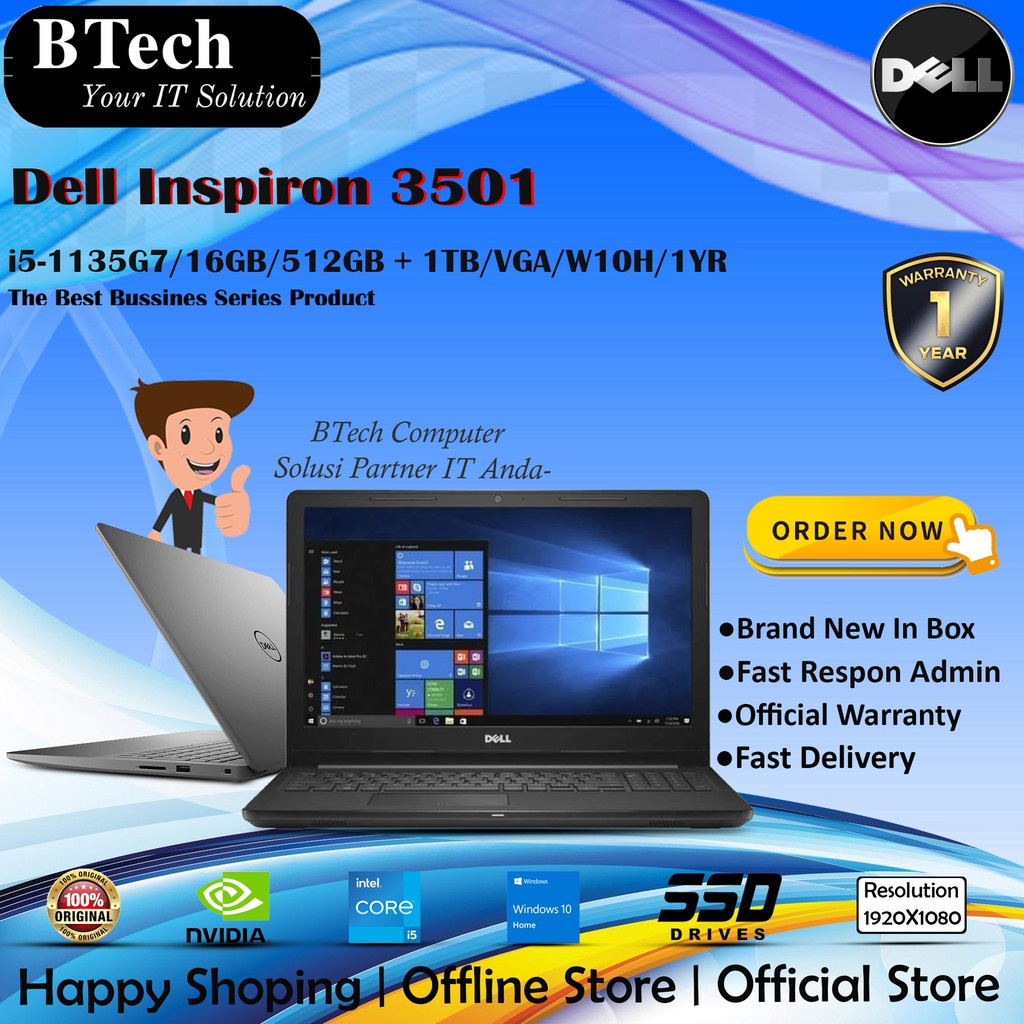 DELL Inspiron 3501 Intel Core i5-1135G7/16GB/512GB + 1TB/VGA/W10H/1YR