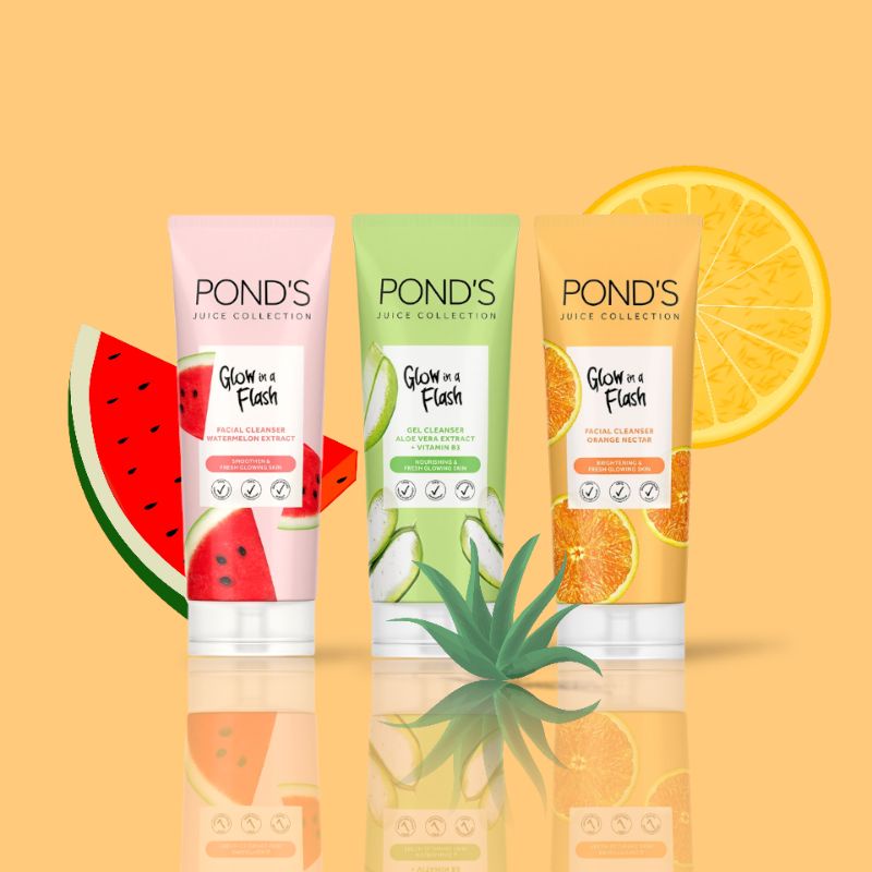 Sabun Cuci Muka Ponds Juice Collection Watermelon Extract - Aloe Vera Extract - Orange Nectar Facial