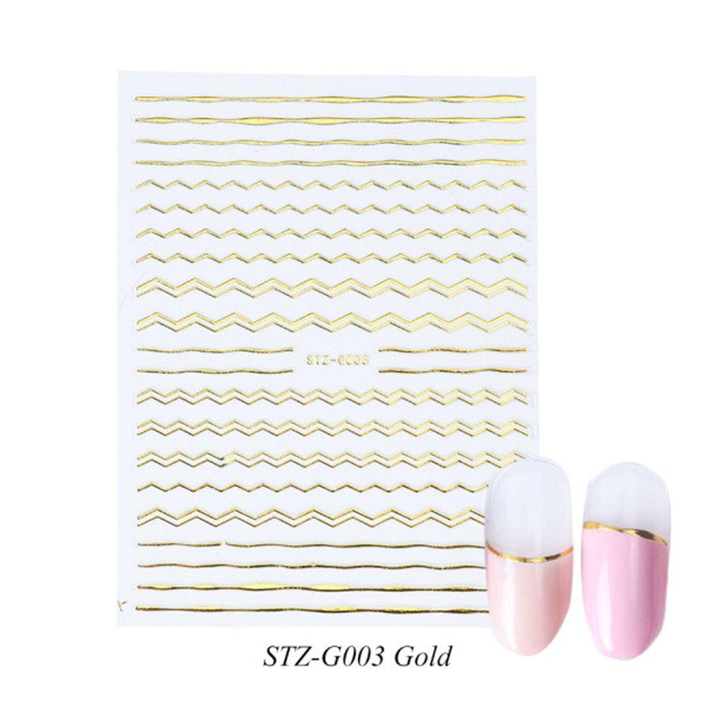 R-flower 3D Nail Sticker Self Adhesive Silver Gold Garis Geometris Stripe Transfer Stickers