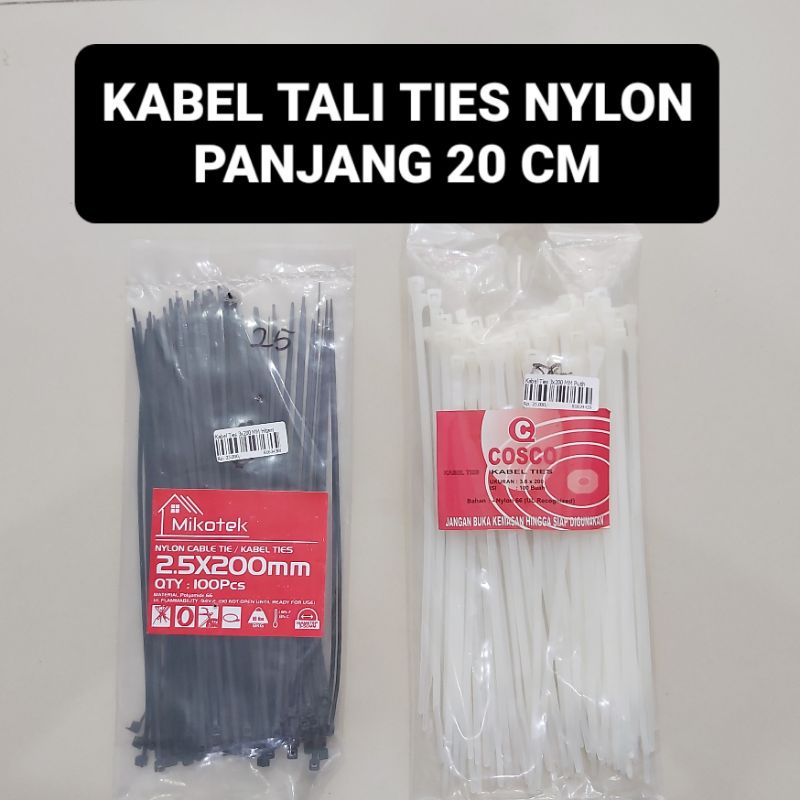 Kabel Ties Nylon 20 Cm isi 100 biji Hitam Putih Tali