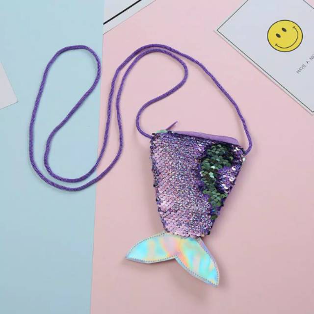 TM057 Tas Mermaid Tas Sequin Selempang Anak Angpao Amplop THR / Sling Bag Anak Duyung Souvenir 1KG 65PCS