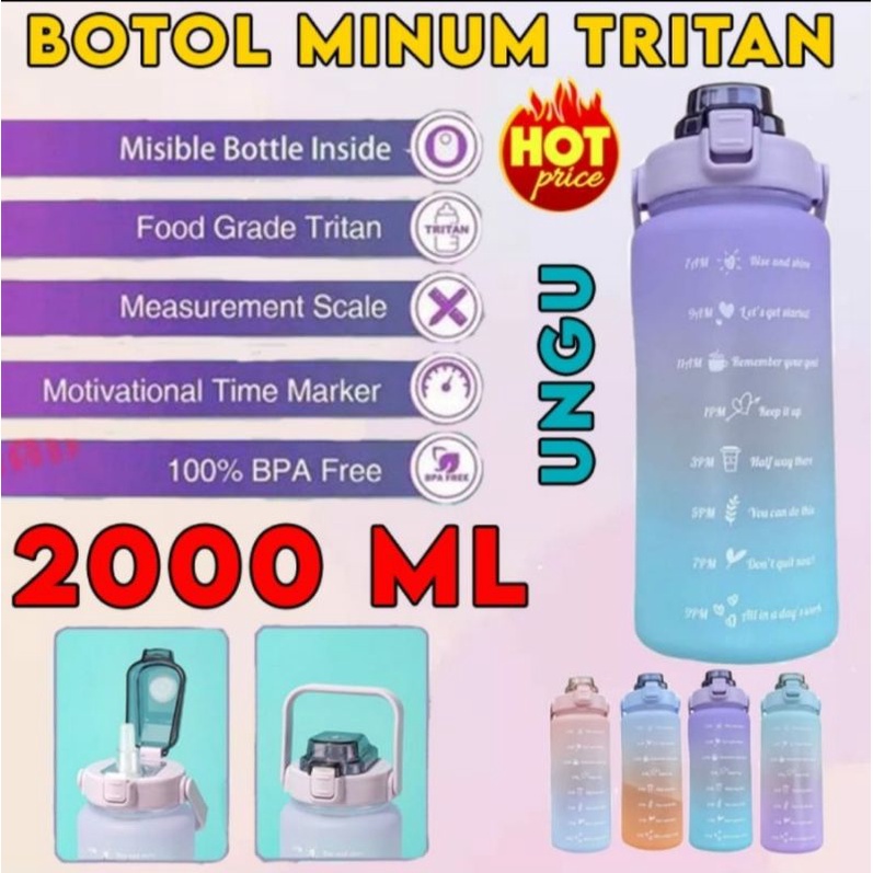 BOTOL MINUM RAINBOW JUMBO 2 LITER MOTIVASI WARNA GRADASI FOOD GRADE TRITAN