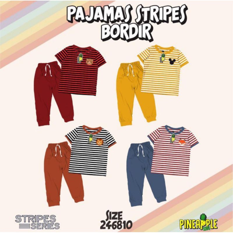 Baju Anak Setelan Pajamas Stripes Bordir Pineapple Kids Original Super Premium Termurah Terlaris