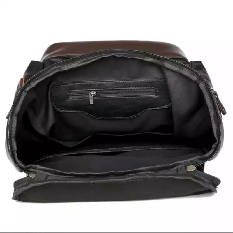 Tas Ransel Premium HITAM putih Pria Kulit Sekolah kerja kuliah travel RDN Ransel Punggung Backpack kado hadiah awet kuat TERJANGKAU