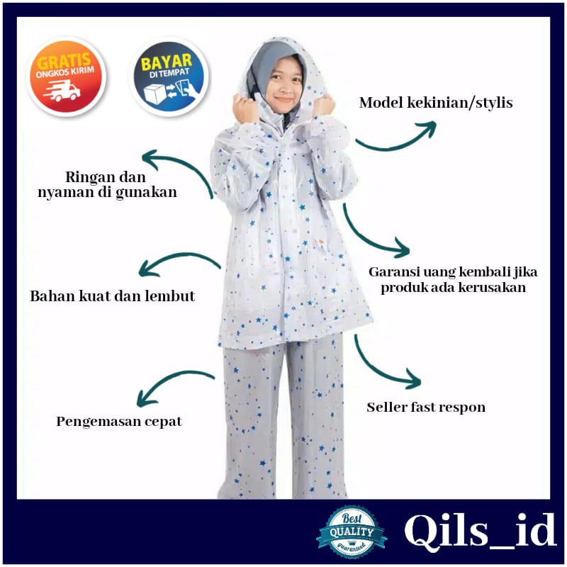 Mantel Jas Hujan Wanita Setelan Dewasa Motif Kekinian Polkadot Murah Berkualitas