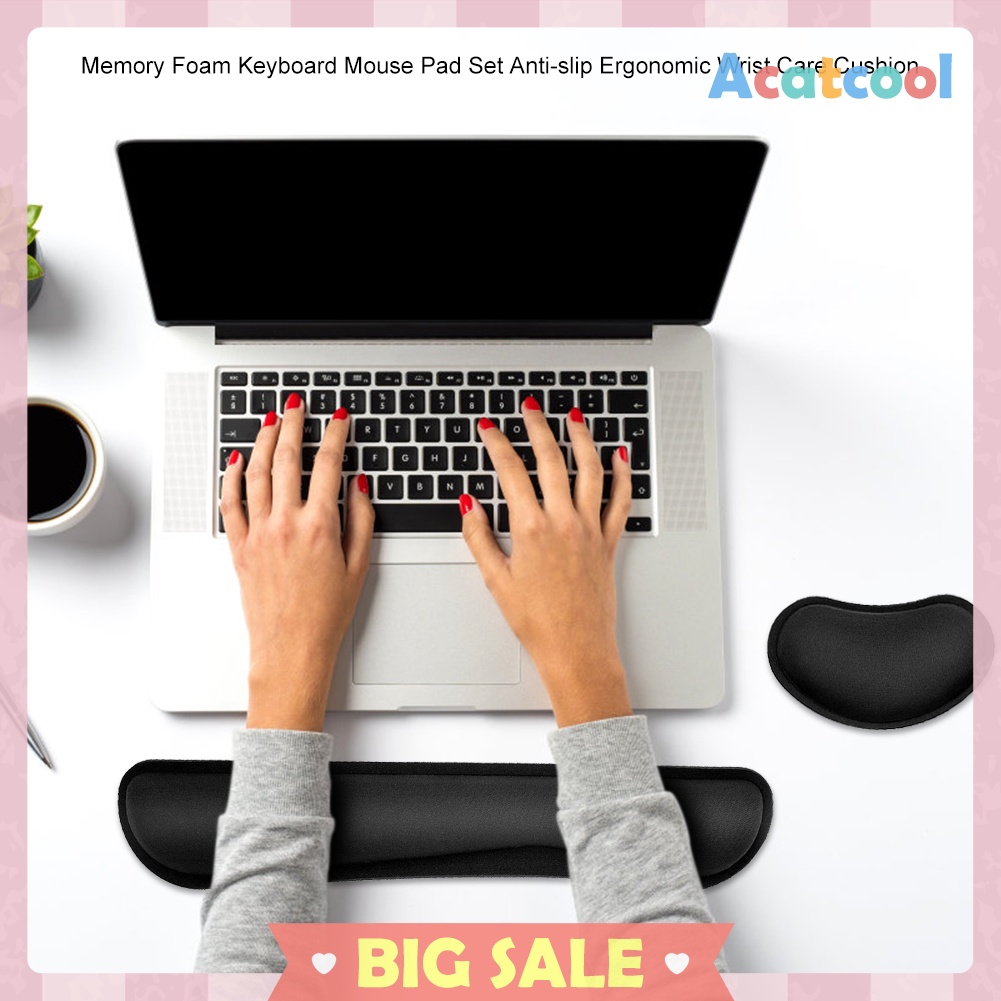 Memory Foam Keyboard Mouse Pad Set Anti-slip Ergonomic Wrist Care Cushion