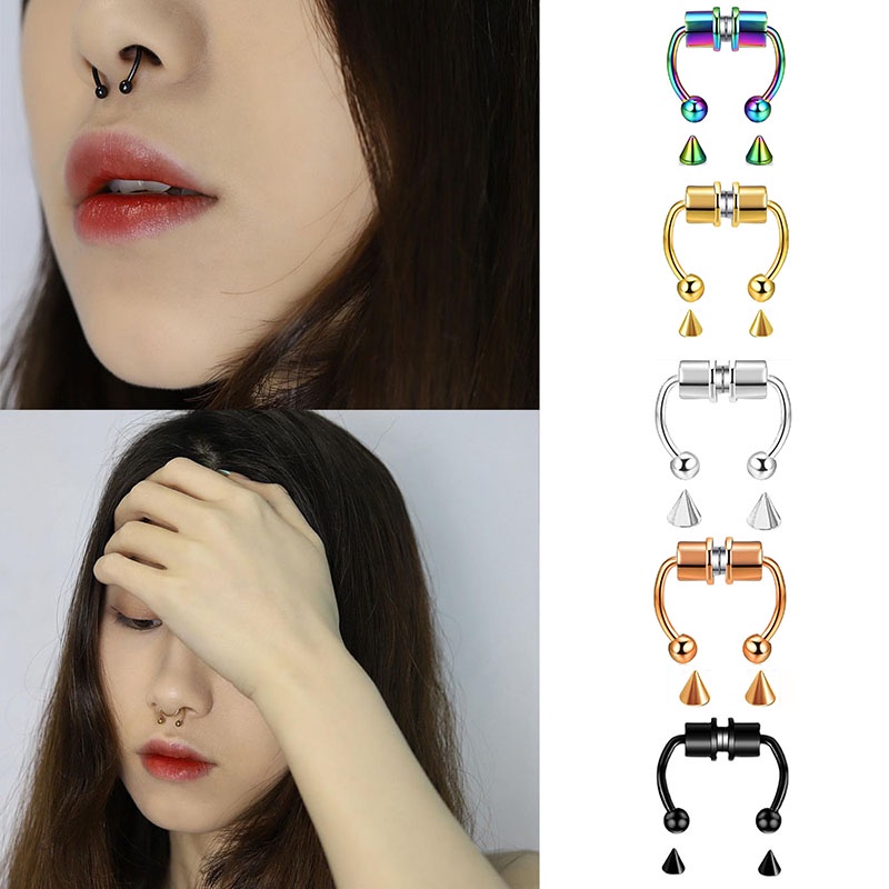 # Kaos T-Shirt Wanita Lengan Pendek Motif Print #Cincin Tindik Hidung Magnetik Gaya Punk Hip Hop