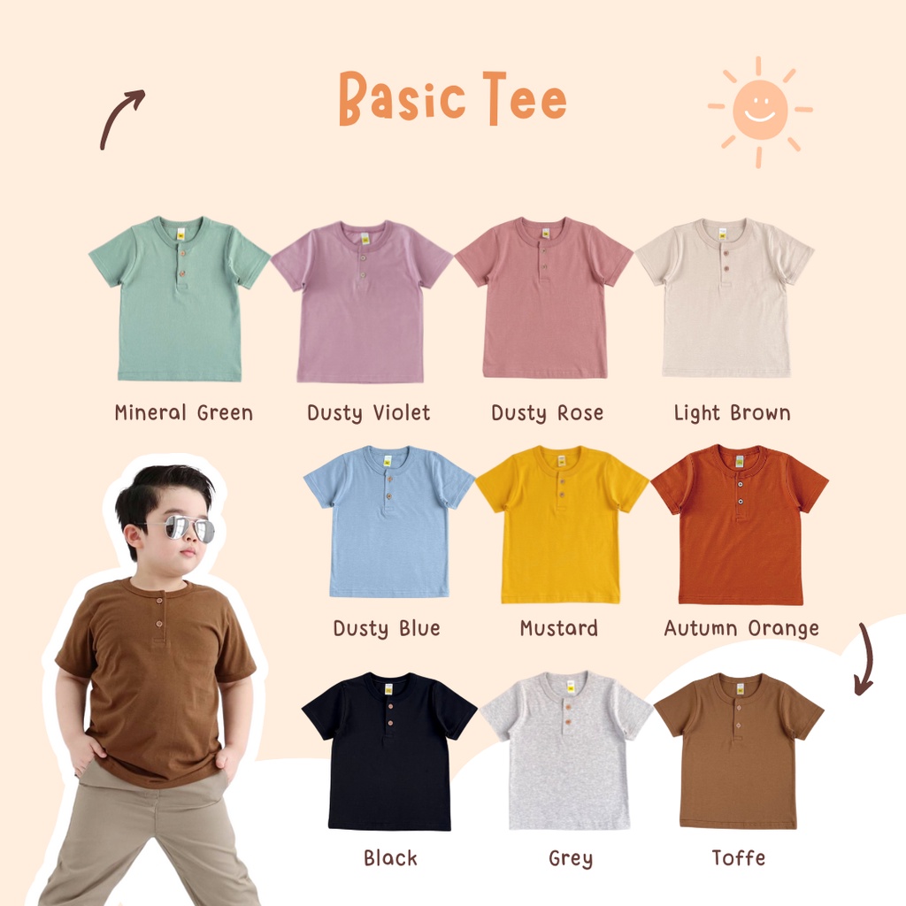 Yobebee Kaos Basic Tee Polos Anak Laki Laki Usia 2 4 6 8 10 Tahun Kaos Henley Kancing Model Tangan Pendek Baju Atasan Kids Cotton Combat Lembut Strech Boy Tee Shirt Model Casual Santai Kaos Anak Cowok Cewek Unisex Perempuan