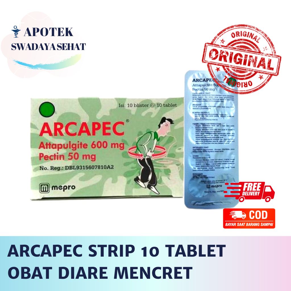 ARCAPEC STRIP - Obat Diare Mencret Pektin Attapulgite 10 Tablet Arkapek Arcapek