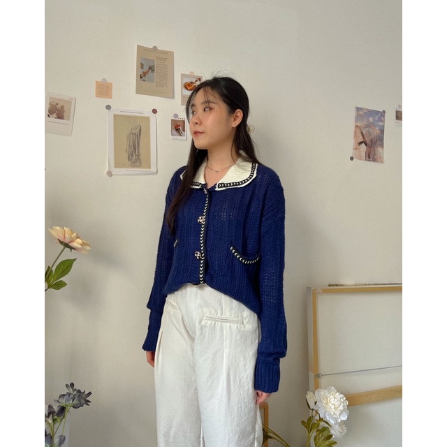 KANON - Uryu Two-Toned Cardigan - Cardigan rajut unik korean look