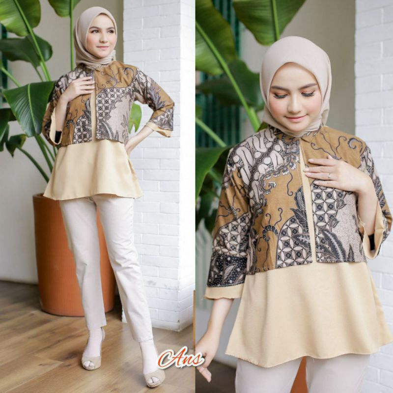 Batik wanita ASJ SA HRB026 Kenongo Kemeja Tosca Pendek-Blues viona 1