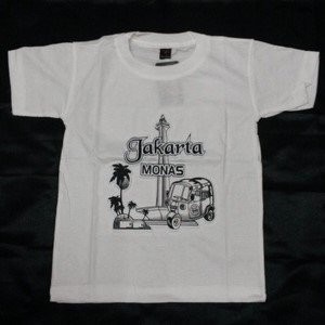 kaos anak monas gambar timbul putih.