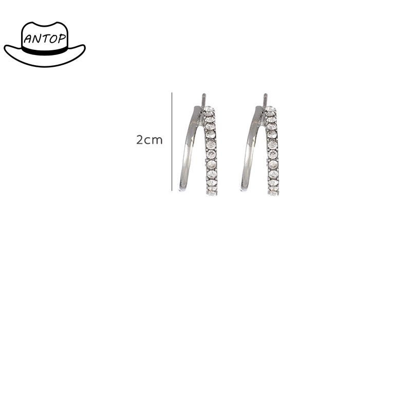 925 Sterling Silver Anting Kecil Fashion Wanita Tindik Setengah Lingkaran Berkedip Berbentuk Cshaped ANTOP