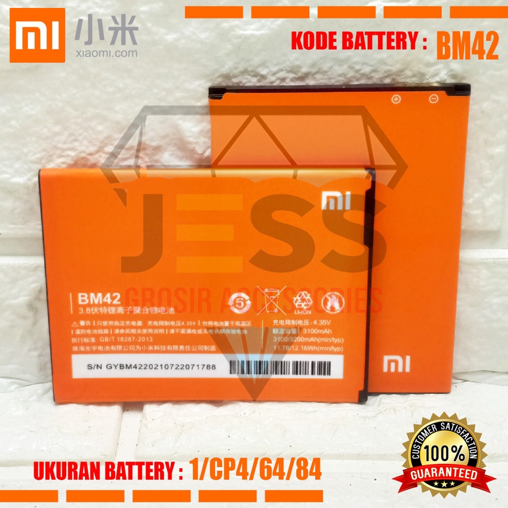 Baterai Battery Original Xiaomi BM-42 BM42 For type HP Redmi Note 1 3G - 4G - Redmi Note 1W - Redmi Note 1S