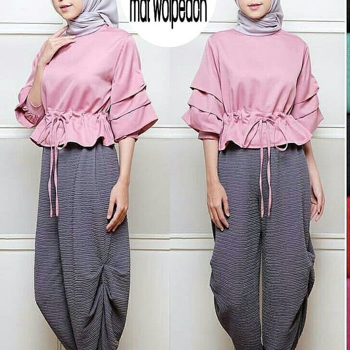 TRENDY  Pakaian atasan ibu wanita blouse set Ratu Top Wolfis Baju Atasan Wanita Muslim Panjang Pak