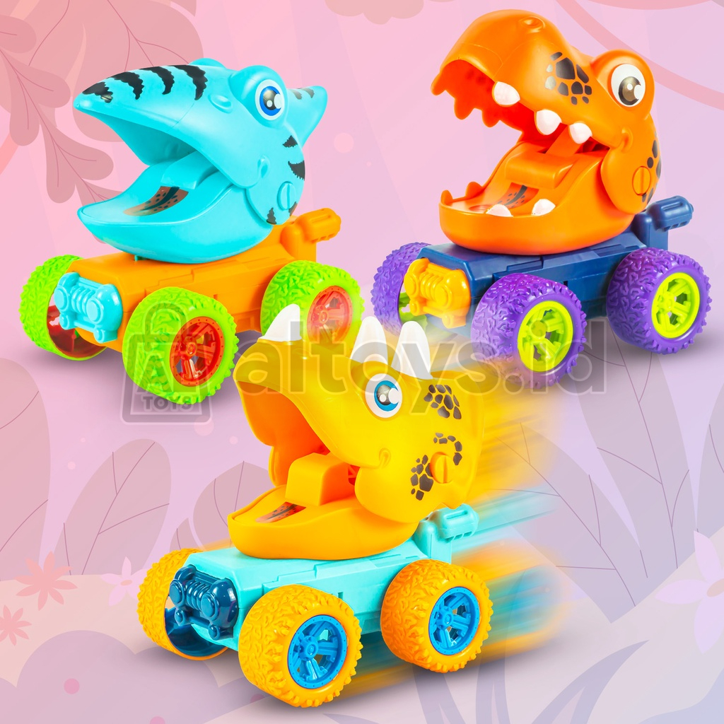 Mainan Mobil Dinosaurus Berjalan Cars Series Press Pull Triceratop / Stegossaurus / Tyrannosaurus YI33