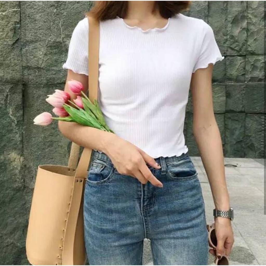 Atasan Wanita Tshirt Kriwil | Baju Wanita T-shirt Crop Top