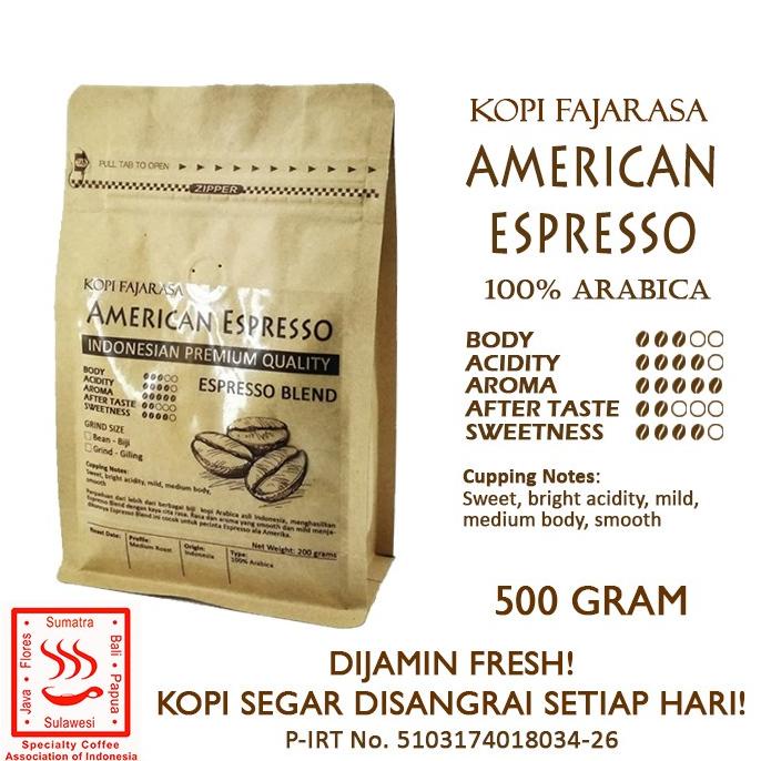 

Kopi Fajarasa American Espresso Biji Kopi Espresso Blend 500 gram