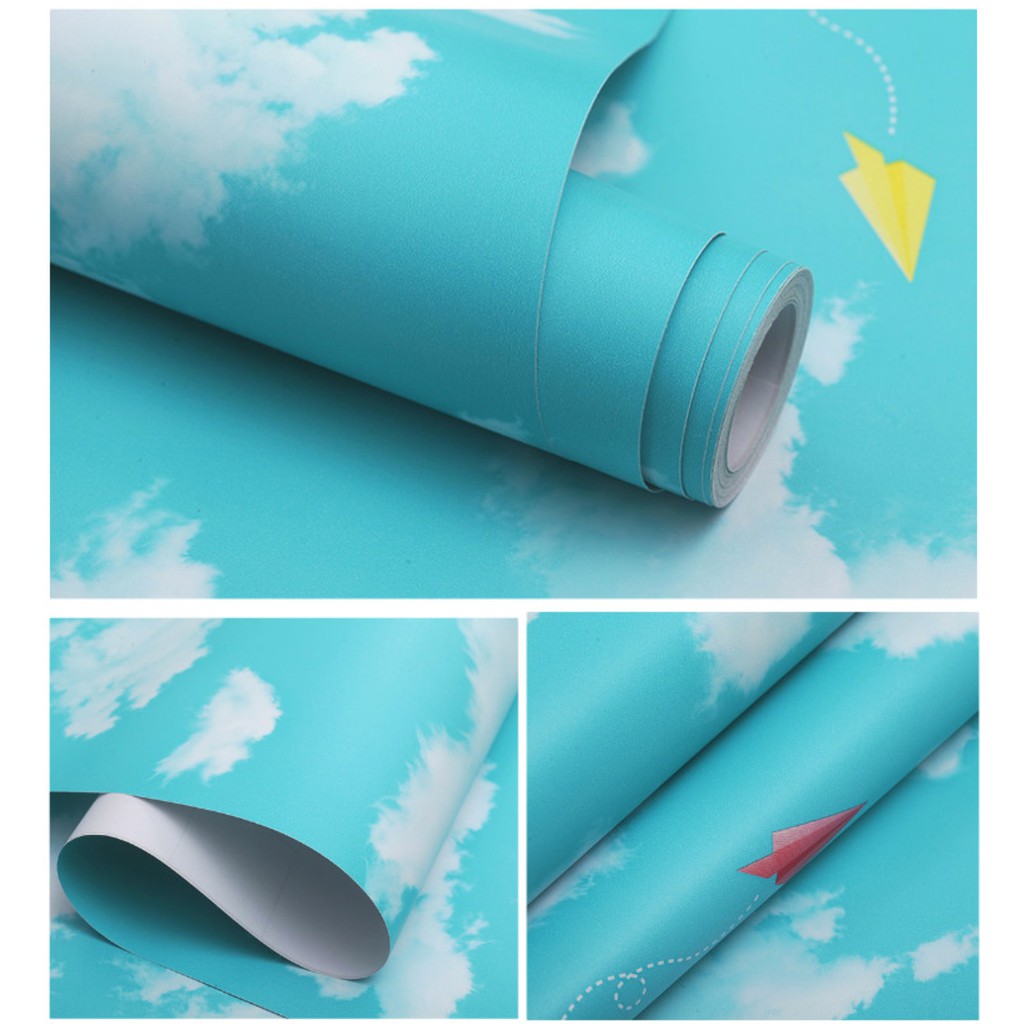 Wallpaper Stiker Wallpaper Dinding Motif Awan Biru Wallpaper Aesthetic 3D Roll 45Cm X 8M