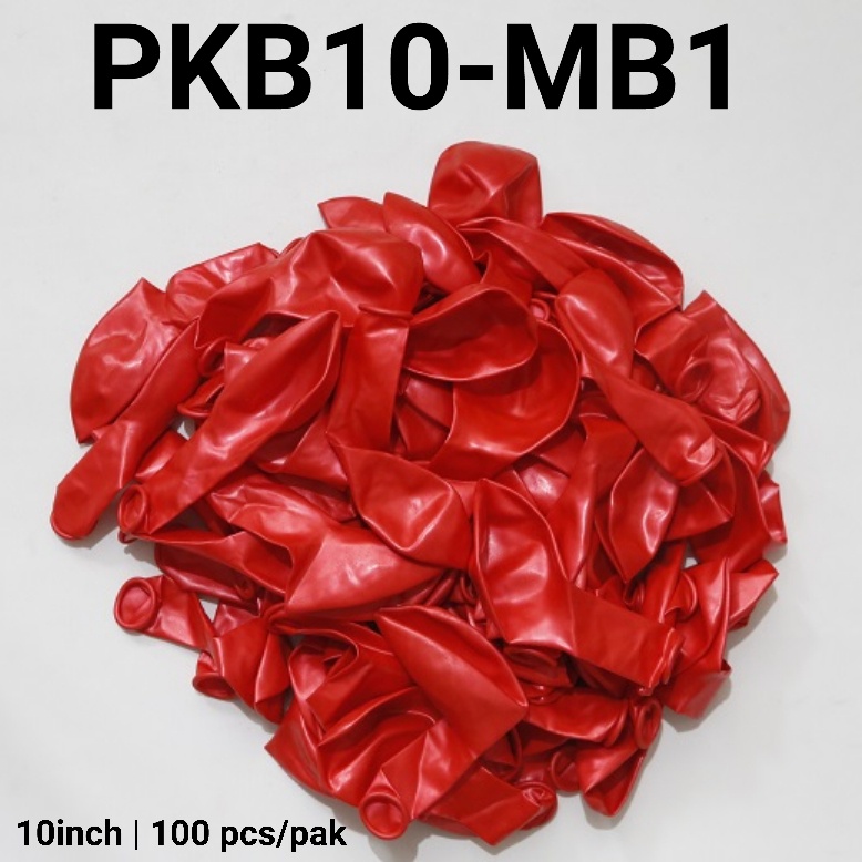 PKB10-MB1 Balon latex 10inch 1 pak isi 100 metalik tebal merah makaron (Balon Latex Bulat Metalik) p
