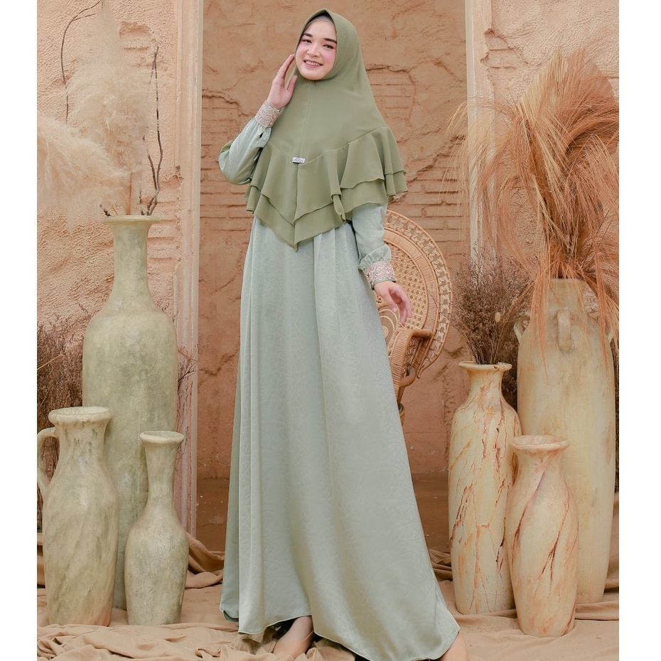 Gamis Set Shafeeyah Series Nanabi Collections Elegan Cantik Sage Black White