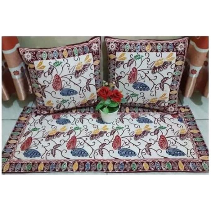 set sarung bantal sofa batik  dan taplak meja tamu motif wayang