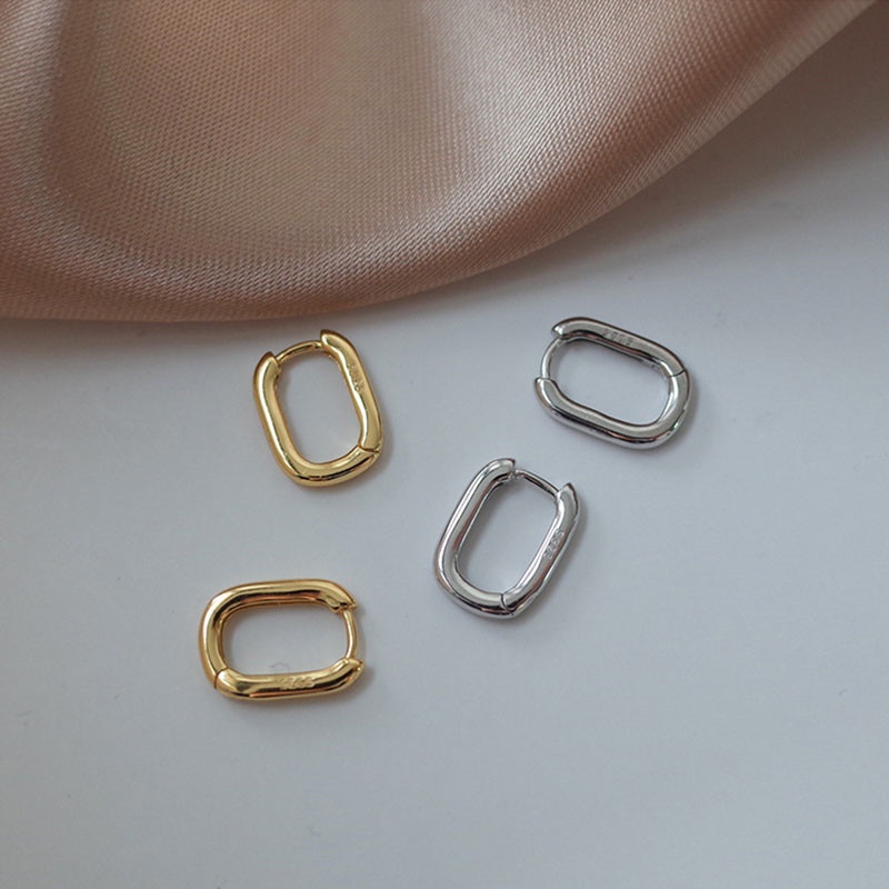 [ACKER] 18K Emas Perancis U Bentuk Sederhana Angin Dingin Oval Circle Hoop Earrings Untuk Wanita